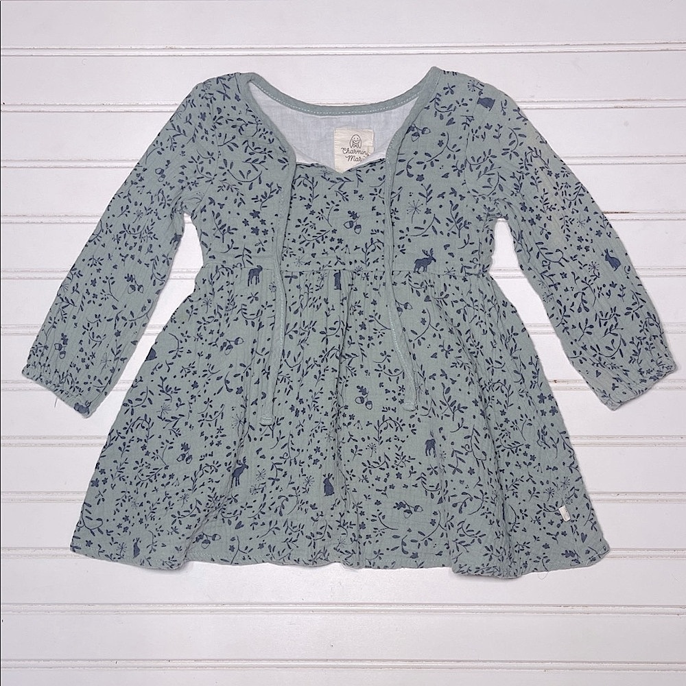 CHARMING MARY VGUC 100% Cotton Muslin Gauze Fall Foliage Print Long Sleeve Dress